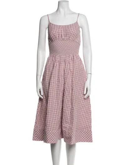 Pre-owned Tecovas Plaid Print Midi Length Dress In Pink
