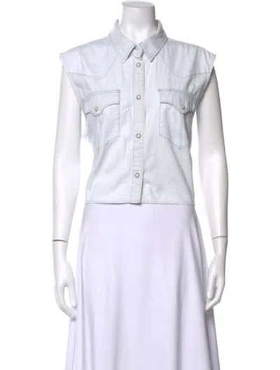 Pre-owned Tecovas Sleeveless Button-up Top In White