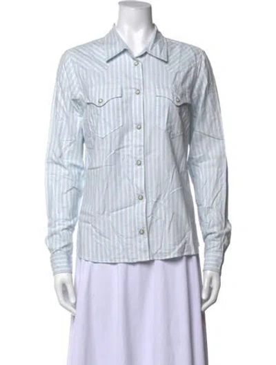 Pre-owned Tecovas Striped Long Sleeve Button-up Top In Blue