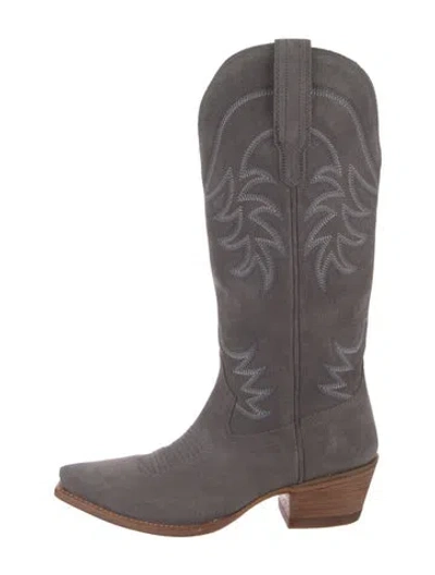 Pre-owned Tecovas Suede Patterned Western Boots In Gray