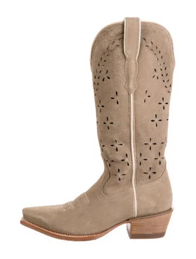 Pre-owned Tecovas Suede Patterned Western Boots In Neutrals