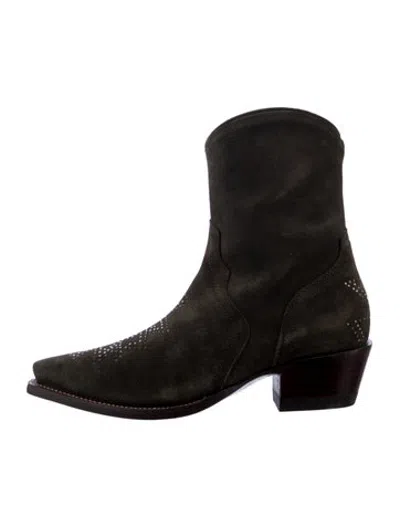 Pre-owned Tecovas Suede Studded Accents Western Boots In Green