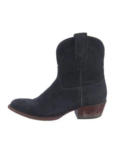 Pre-owned Tecovas Suede Western Boots In Blue