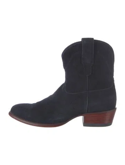 Pre-owned Tecovas Suede Western Boots In Blue