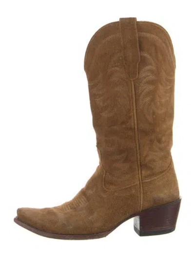 Pre-owned Tecovas Suede Western Boots In Brown