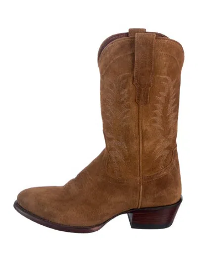 Pre-owned Tecovas Suede Western Boots In Brown