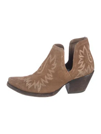Pre-owned Tecovas Suede Western Boots In Brown