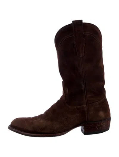 Pre-owned Tecovas Suede Western Boots In Burgundy