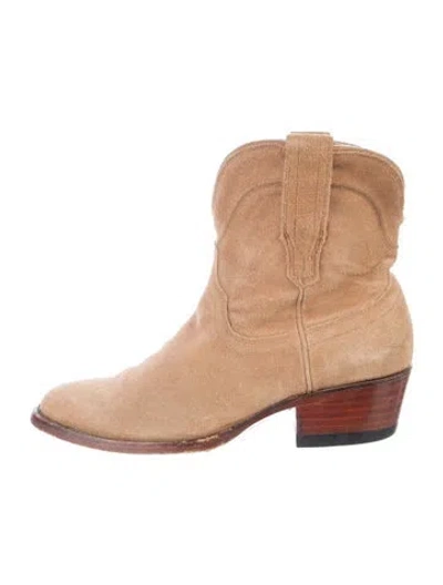Pre-owned Tecovas Suede Western Boots In Neutral