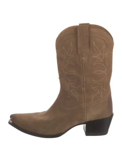 Pre-owned Tecovas Suede Western Boots In Neutral