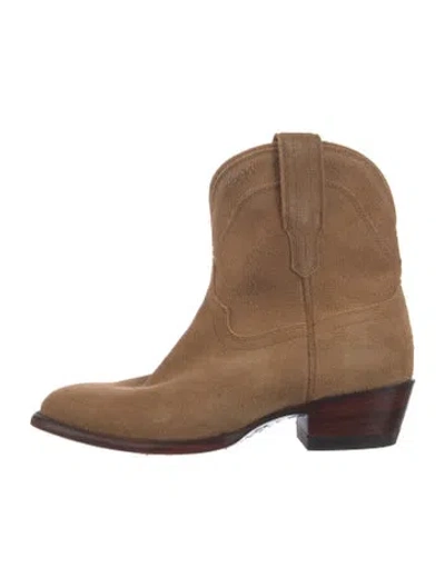 Pre-owned Tecovas Suede Western Boots In Neutral