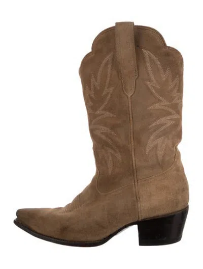Pre-owned Tecovas Suede Western Boots In Neutrals