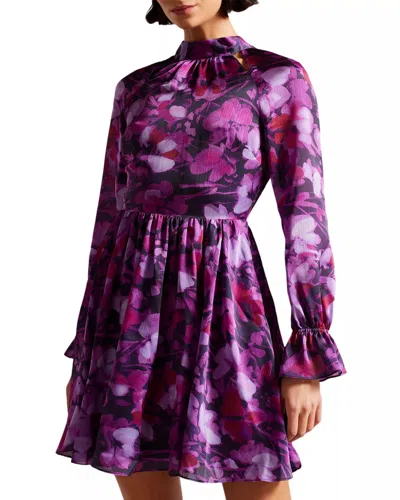 Ted Baker 265994 Floral Print Short Midi Dress In Purple