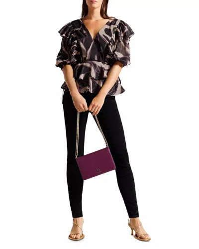 Ted Baker 266022 Printed Blouse Ruffled Evening Top In Black