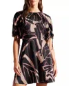 Ted Baker 267045 Fitted Print Short Mini Cocktail Dress In Black