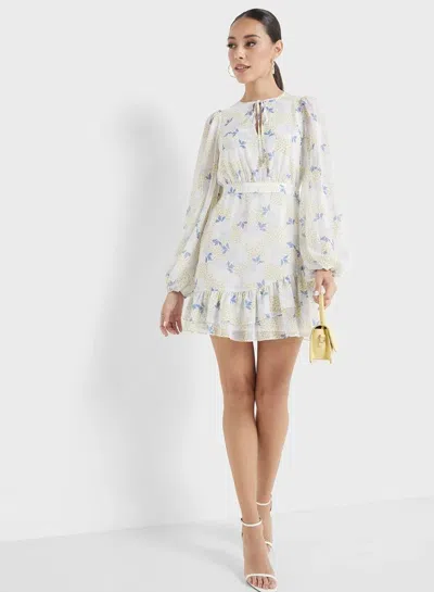 Ted Baker 268410 Floral Print Short Ruffle Cocktail Dress In Blue