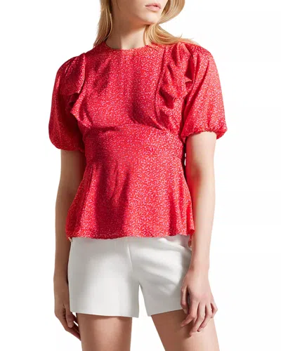 Ted Baker 269707 Fitted Glitter Ruffle Top In Red