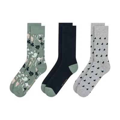 Ted Baker 3 Pack Floral Dot Cotton Blend Socks In Green