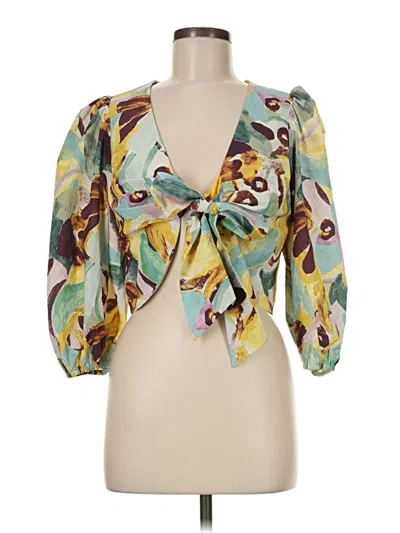 Pre-owned Ted Baker 3/4 Sleeve Blouse In Yellow