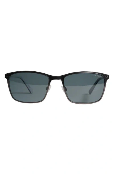 Ted Baker 57mm Polarized Rectangle Sunglasses In Gunmetal