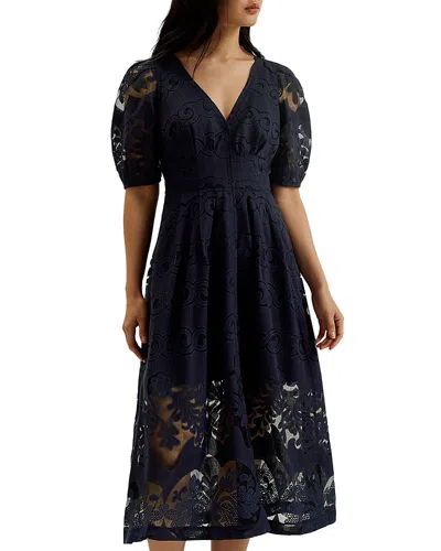 Ted Baker Agnel Lace Midi Dress In Navy