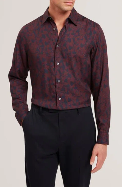 Ted Baker Akselle Print Cotton Button-up Shirt In Burgundy
