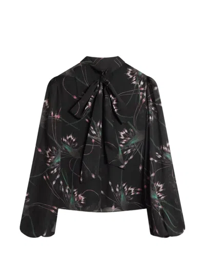 Ted Baker Alati Floral-print Tie-neck Blouse In Animal Print