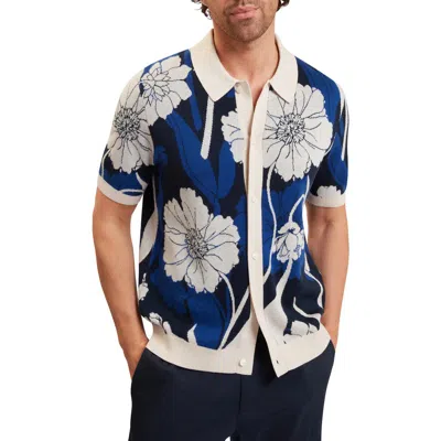 Ted Baker Aldery Floral Knit Button-up Shirt In Blue