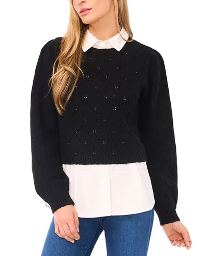 Ted Baker Allover Pointelle Texture Twofer Wool-blend Sweater In Black