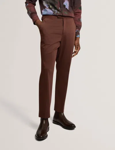 Ted Baker Alonzot Slim Cotton Blend Tuxedo Trousers In Maroon