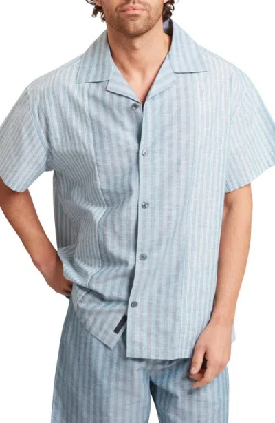 Ted Baker Alverez Short Sleeve Cotton & Linen Button-up Shirt In Blue