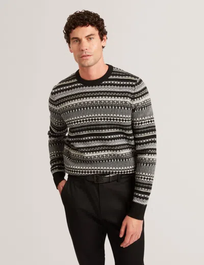 Ted Baker Amarat Fair Isle Crew Neck Wool Jumper In Grey