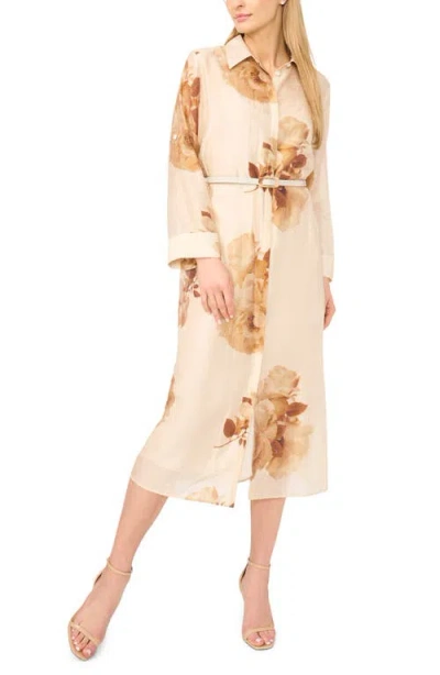 Ted Baker Amaris Floral Long Sleeve Midi Shirtdress In Neutral