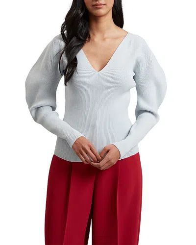 Ted Baker Amelyaa Ribbed Sculpted Sleeve Sweater In Pale Blue