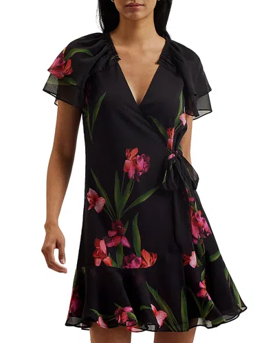 Ted Baker Angel Sleeve Wrap Mini Dress In Black