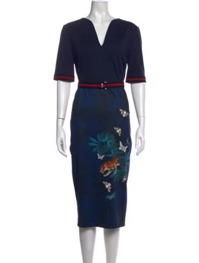 Pre-owned Ted Baker Animal Print Knee-length Dress W/ Tags In Blue