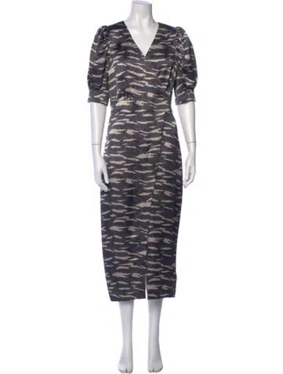 Pre-owned Ted Baker Animal Print Long Dress In Black