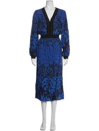 Pre-owned Ted Baker Animal Print Midi Length Dress In Blue