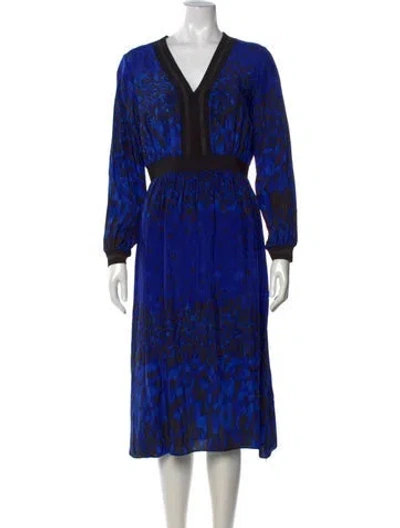 Pre-owned Ted Baker Animal Print Midi Length Dress In Blue