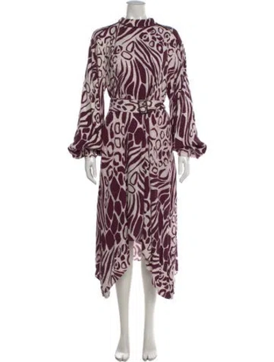 Pre-owned Ted Baker Animal Print Midi Length Dress In Burgundy