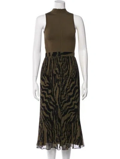 Pre-owned Ted Baker Animal Print Midi Length Dress In Green
