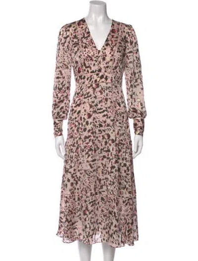 Pre-owned Ted Baker Animal Print Midi Length Dress In Pink