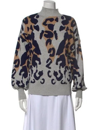 Pre-owned Ted Baker Animal Print Mock Neck Sweater In Gray