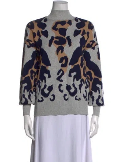 Pre-owned Ted Baker Animal Print Mock Neck Sweater In Gray