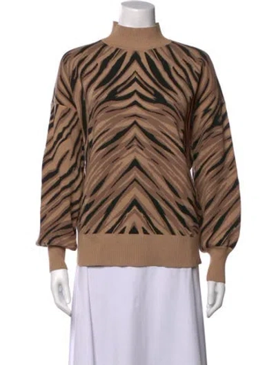 Pre-owned Ted Baker Animal Print Mock Neck Sweater In Neutrals