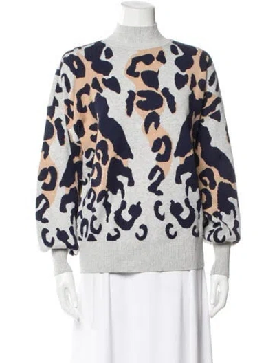 Pre-owned Ted Baker Animal Print Turtleneck Sweater In Blue
