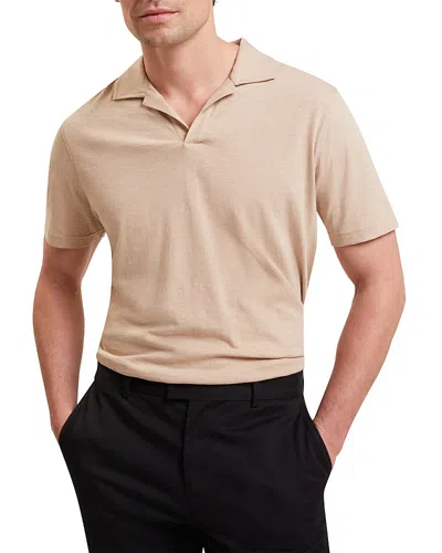 Ted Baker Anito Short Sleeve Cotton Linen Open Neck Polo In Neutral