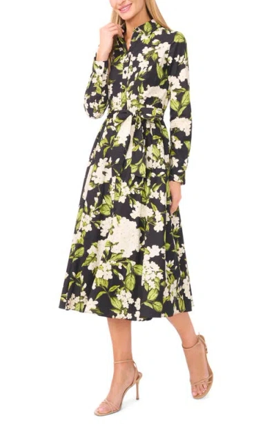 Ted Baker Anna Pleated Long Sleeve Cotton Midi Shirtdress In Black