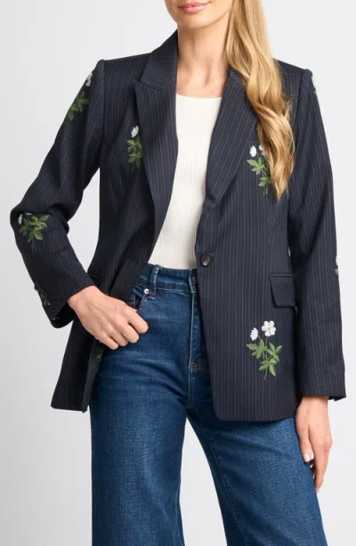 Ted Baker Arden Embroidered Pinstripe Blazer In Blue