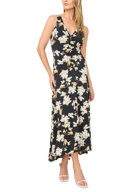 Ted Baker Ariana Floral Print Ruched Sleeveless Maxi Dress In Black